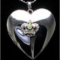 RHODIUM PLATED HEART WITH CROWN LOCKET NECKLACE