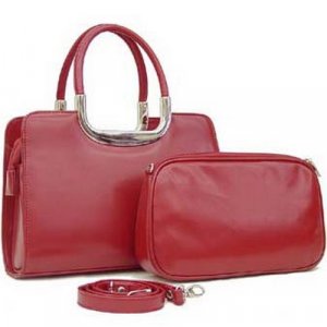 REDDISH-BROWN SATCHEL BAG WITH COSMETIC BAG