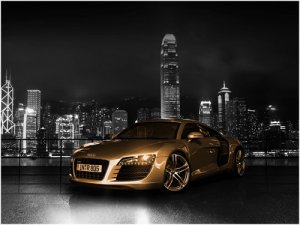 Audi R8 Gold Car Archival Canvas Print (Rolled) 16" x12"