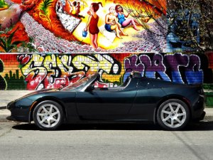 Tesla Roadster Black Car Archival Canvas Print (Rolled) 16" x 12"