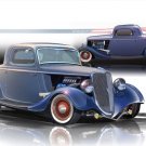 1934 Ford 3-Window Coupe Hot Rod Car Poster Printon 10 mil Archival Satin Paper 16" x 12"