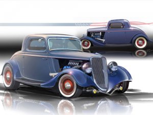 1934 Ford 3-Window Coupe Hot Rod Car Poster Printon 10 mil Archival Satin Paper 16" x 12"