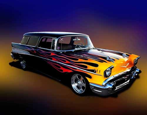 Chevrolet Flamed Wagon (1957) Car Poster Print on 10 mil Archival Satin Paper 20" x 15"