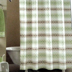 green and tan shower curtain