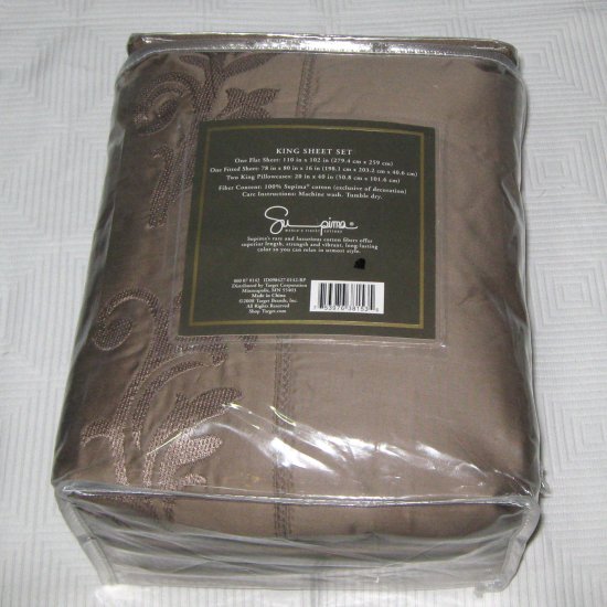 Fieldcrest Luxury TAUPE DUSK 500 TC Embroidered King Supima Sheet Set