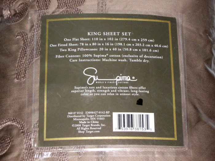 Fieldcrest Luxury TAUPE DUSK 500 TC Embroidered King Supima Sheet Set