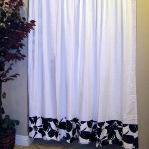 FLORAL ECLIPSE Black White Rod Pocket Curtain Panels by 100% Pure by Custom Comfort