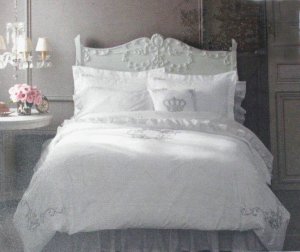 Simply Shabby Chic White Silver Gray Embroidered King Duvet