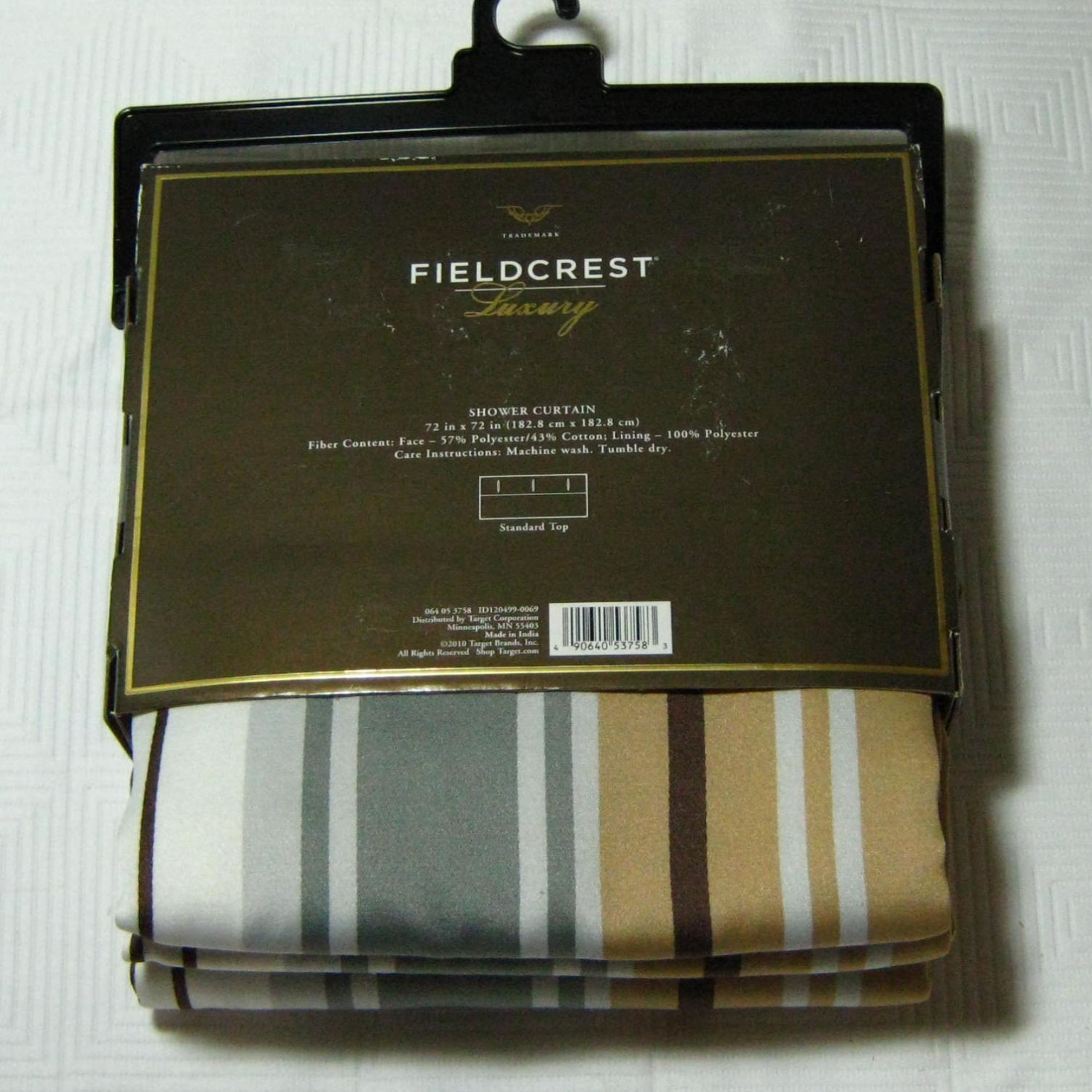 Fieldcrest Luxury Stripe Gray Brown Fabric Shower Curtain