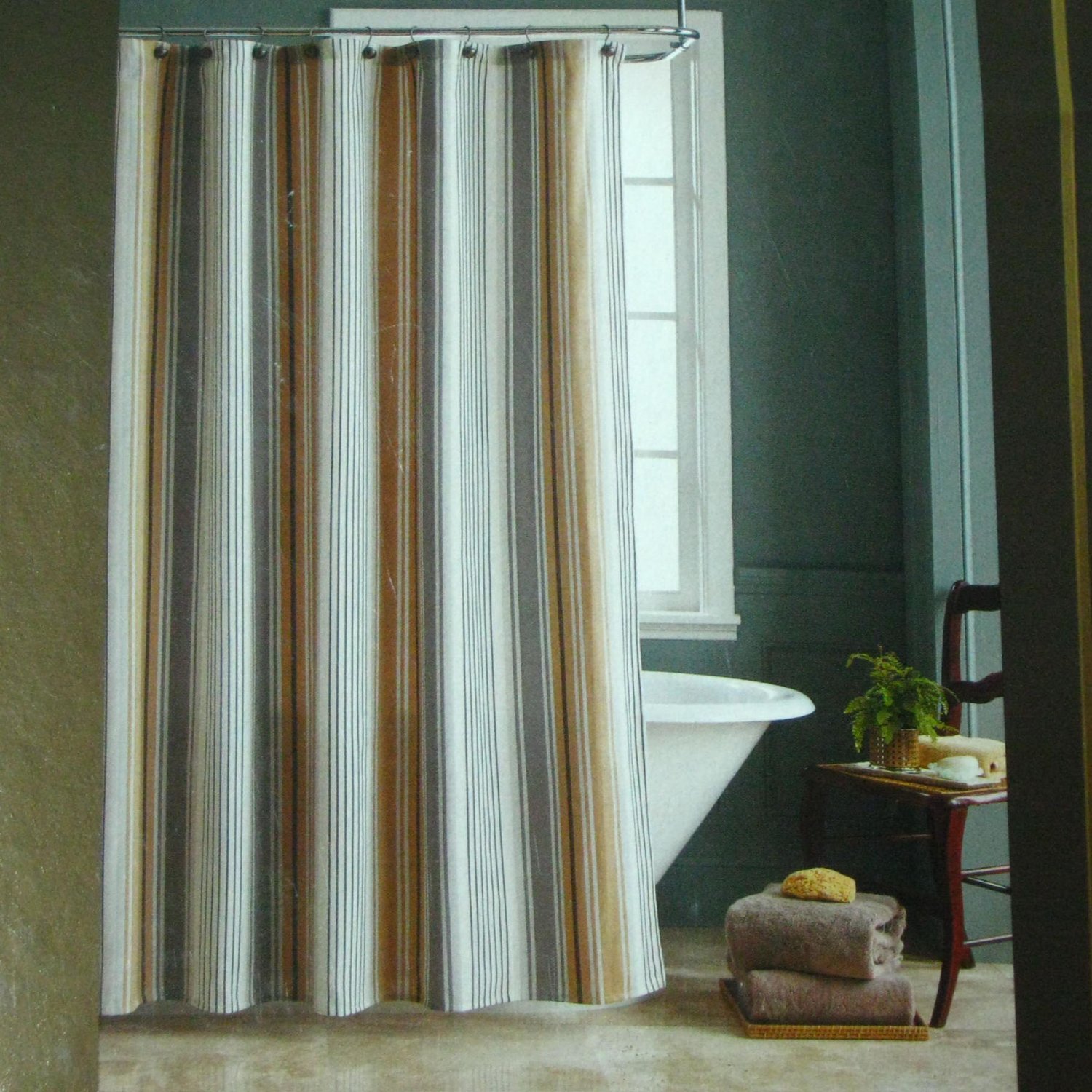 Fieldcrest Luxury Stripe Gray Brown Fabric Shower Curtain Target