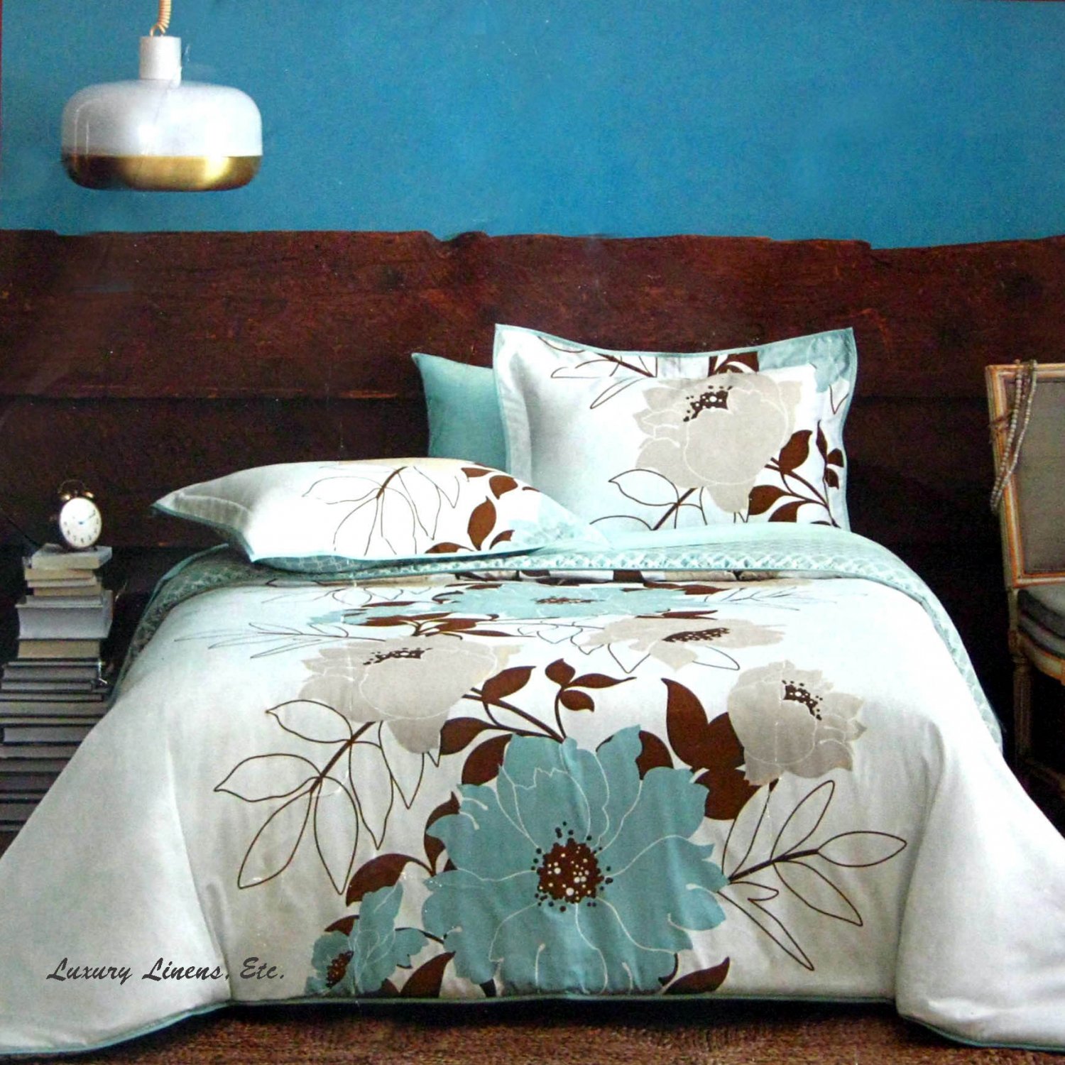 Dwell Studio Flora Teal Blue Brown Gray Comforter Set Full Queen
