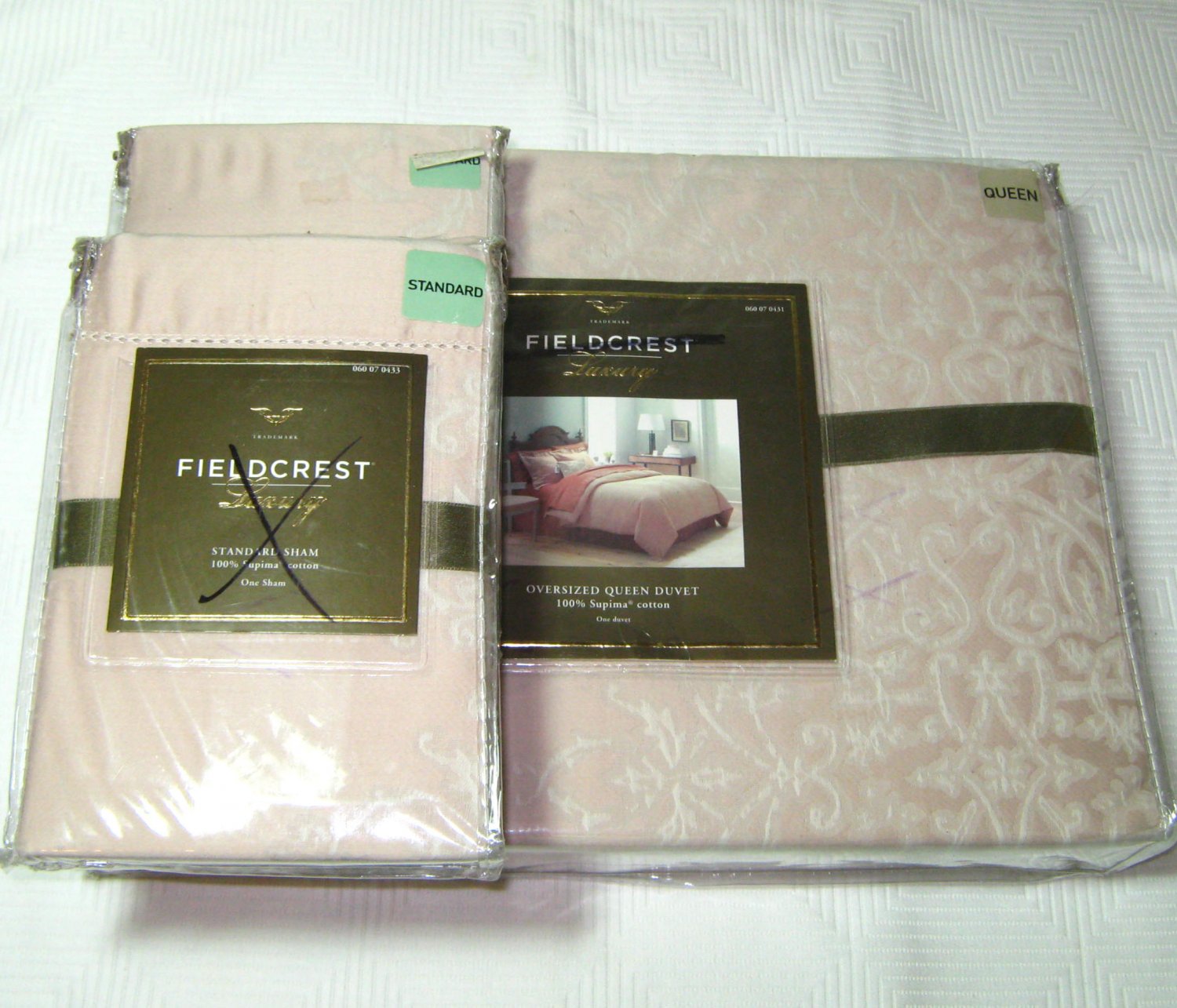 Fieldcrest Luxury BLUSH Supima Queen Duvet 3 piece set Pale Shell Pink