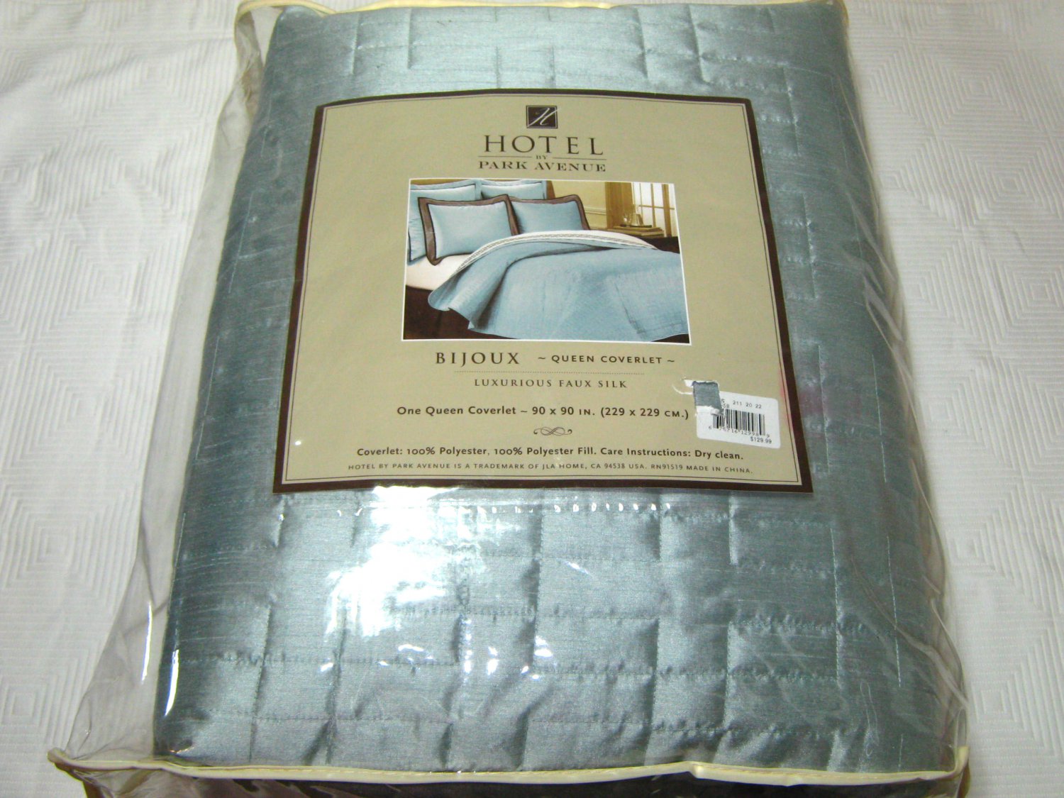 Kohl's Queen Blue Quilt Coverlet HOTEL by PARK AVENUE BIJOUX faux silk