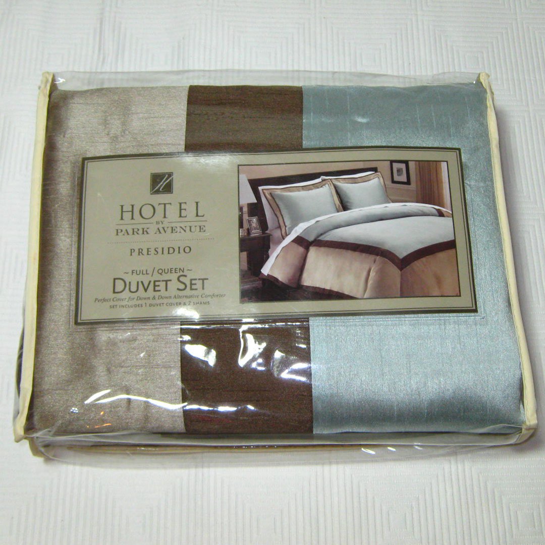 Kohl's PRESIDIO Queen Duvet Set 2 Shams HOTEL by Park Avenue Blue Brown