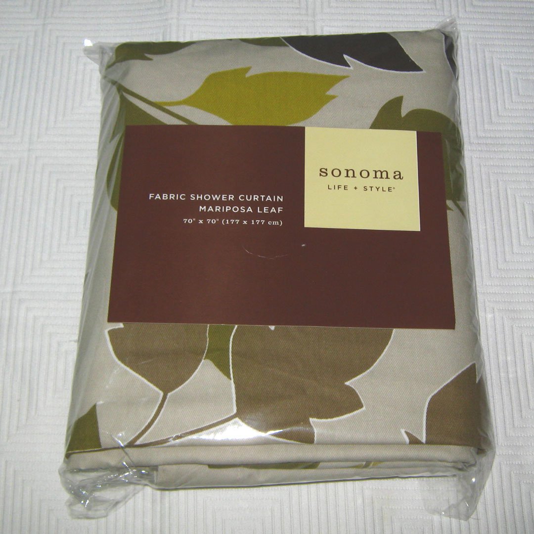 Kohl's Sonoma MARIPOSA LEAF Green Brown Fabric Shower Curtain