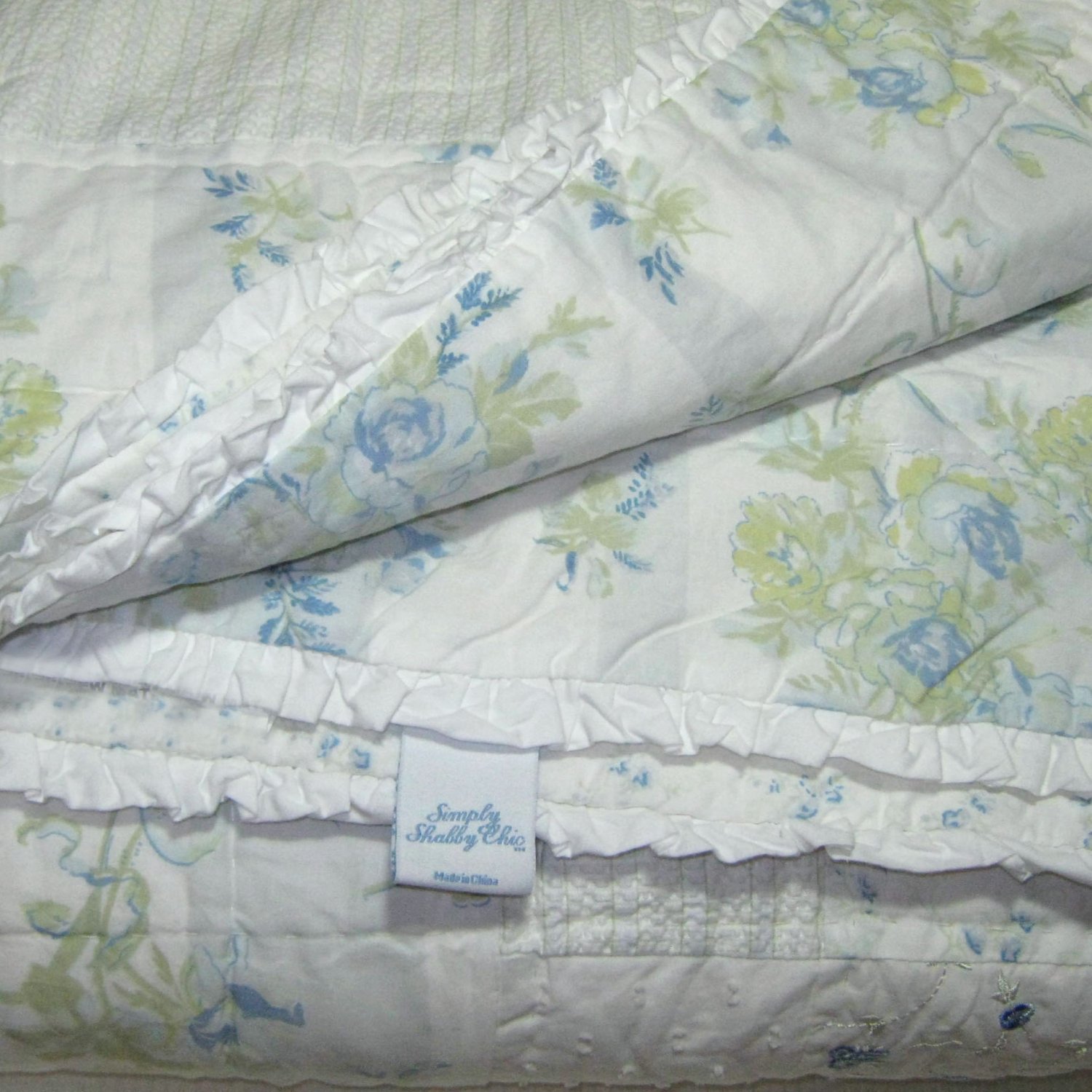 Simply Shabby Chic Blue Patchwork Garden Stripe Twin Set Quilt