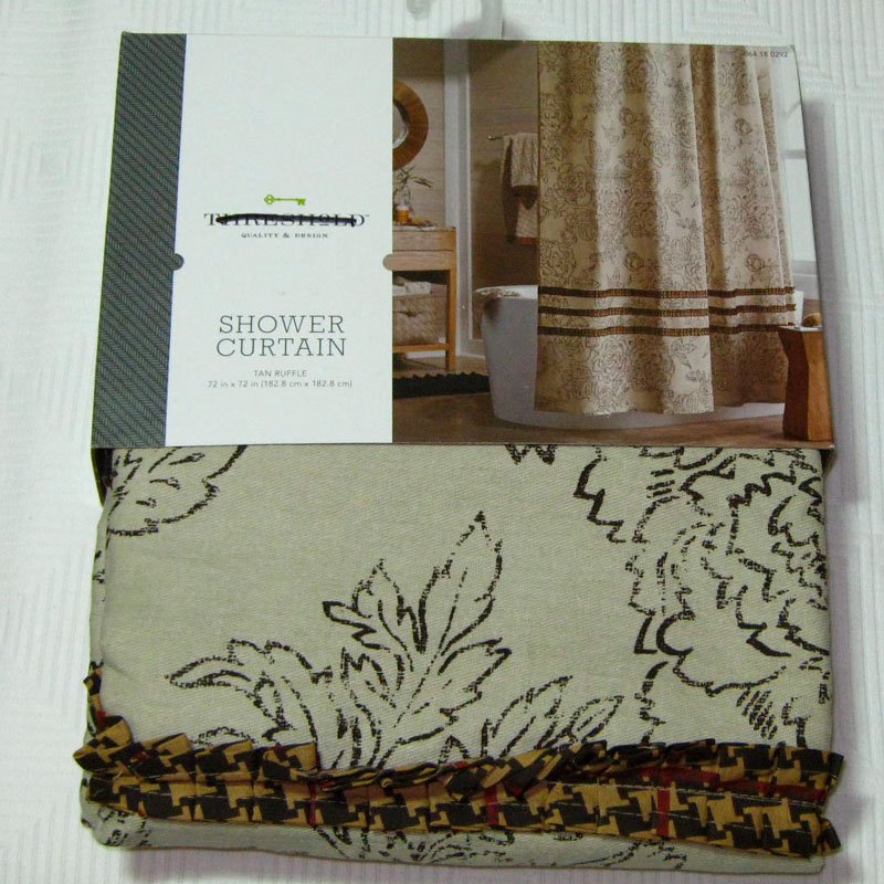 Threshold TAN RUFFLE Brown Beige Red Gold Fabric Shower Curtain Target