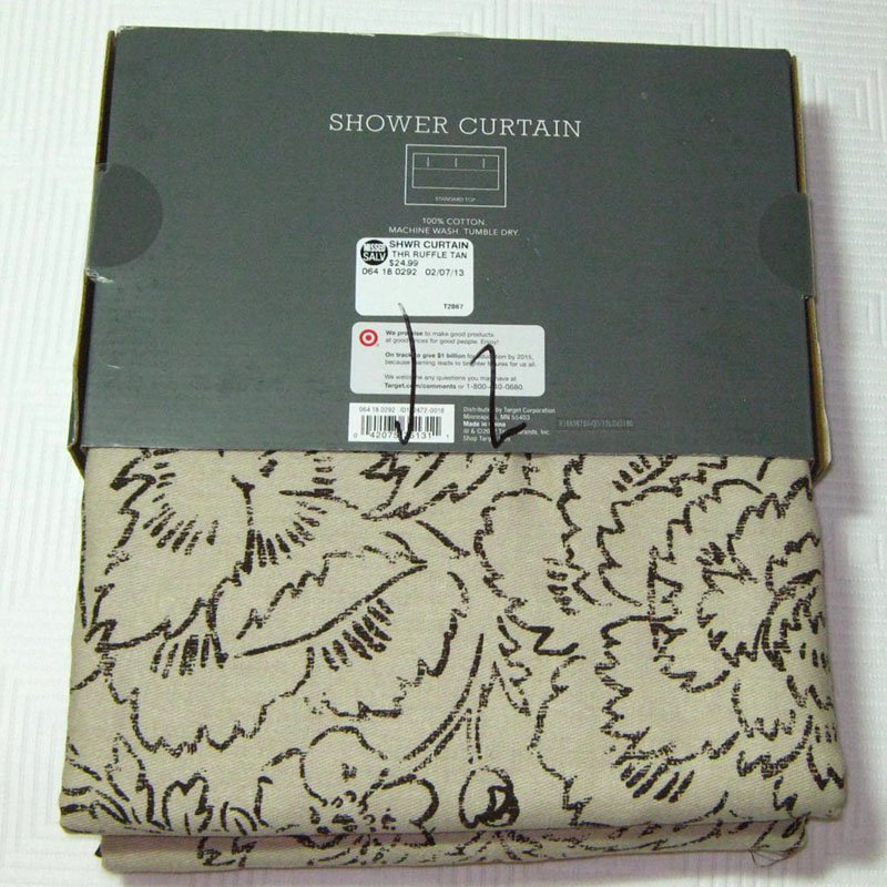 Threshold TAN RUFFLE Brown Beige Red Gold Fabric Shower Curtain Target