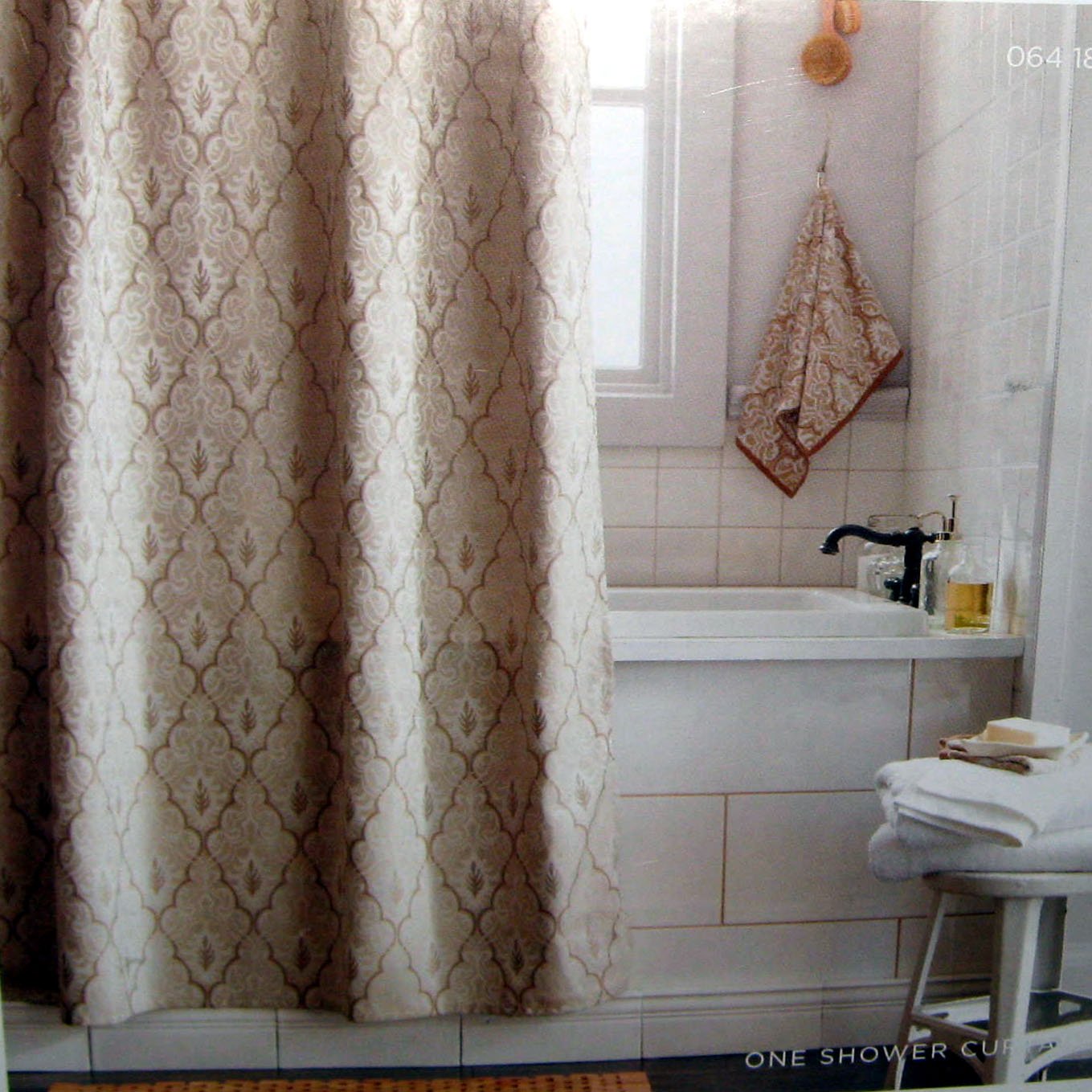 Threshold Tan Ogee Fabric Shower, Linen Shower Curtain Target