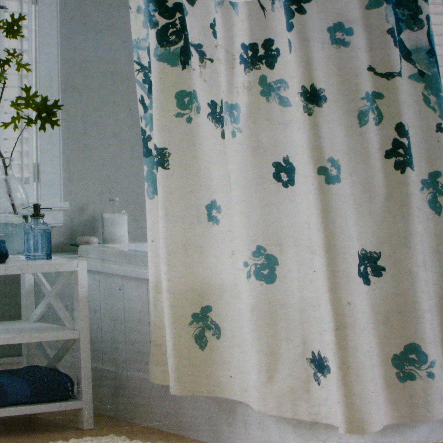 Threshold Teal Blue Fl Watercolour, Target Teal Shower Curtain