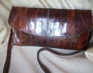 beautiful dark brown genuine eel skin handbag / clutch purse