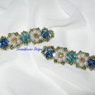 Swarovski Crystal & Pearl ~ Blue Flower Hair Barrette Set of 2 Barrettes