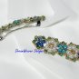 Swarovski Crystal & Pearl ~ Blue Flower Hair Barrette Set of 2 Barrettes