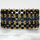 Elegant Jet Black, Blue and Gold Jablonex Czech Bracelet