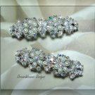 Swarovski Aurora Borealis Crystal & Antique White Pearl Bridal Barrette Set of 2 Barrettes