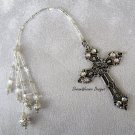 Vintage Swarovski AB Crystal and Antiqued Silver Plate Religious Cross Bookmark