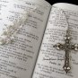 Vintage Swarovski AB Crystal and Antiqued Silver Plate Religious Cross Bookmark