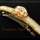 Elegant Aurora Borealis Crystal & Gold Flower Barrette