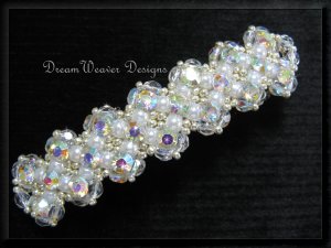 Vintage Swarovski Aurora Borealis AB Crystal & White Pearl Bridal Barrette ~ Wedding Bliss