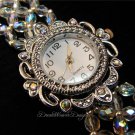 Vintage Swarovski Aurora Borealis AB Crystal Lace Silver Watch Bracelet