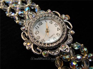 Vintage Swarovski Aurora Borealis AB Crystal Lace Silver Watch Bracelet
