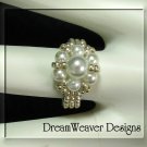 Silver Bead and White Pearls Flower Cluster Ring