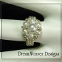 Silver Bead and White Pearls Flower Cluster Ring