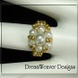 Gold Bead and White Pearls Flower Cluster Ring