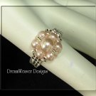 Silver Bead and Soft Pink Pearls Flower Cluster Ring