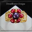 Red, Purple and Gold Czech Glass Ring - Red Hat Society