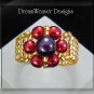 Red, Purple and Gold Czech Glass Ring - Red Hat Society