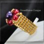 Red, Purple and Gold Czech Glass Ring - Red Hat Society