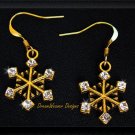 Full of Sparkle Vintage Swarovski Crystal and Gold Snowflake Earrings