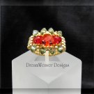 Swarovski Ruby Red and Peridot Green Crystal Gold Beaded Ring