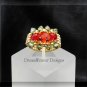 Swarovski Ruby Red and Peridot Green Crystal Gold Beaded Ring