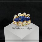 Swarovski Sapphire Blue and Aurora Borealis AB Crystal Gold Beaded Ring