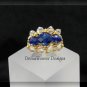 Swarovski Sapphire Blue and Aurora Borealis AB Crystal Gold Beaded Ring
