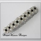 Swarovski Jet Black Crystal, White Pearl and Silver Barrette