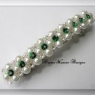 Swarovski Emerald Green Crystal, White Pearl and Silver Barrette
