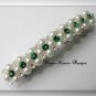 Swarovski Emerald Green Crystal, White Pearl and Silver Barrette